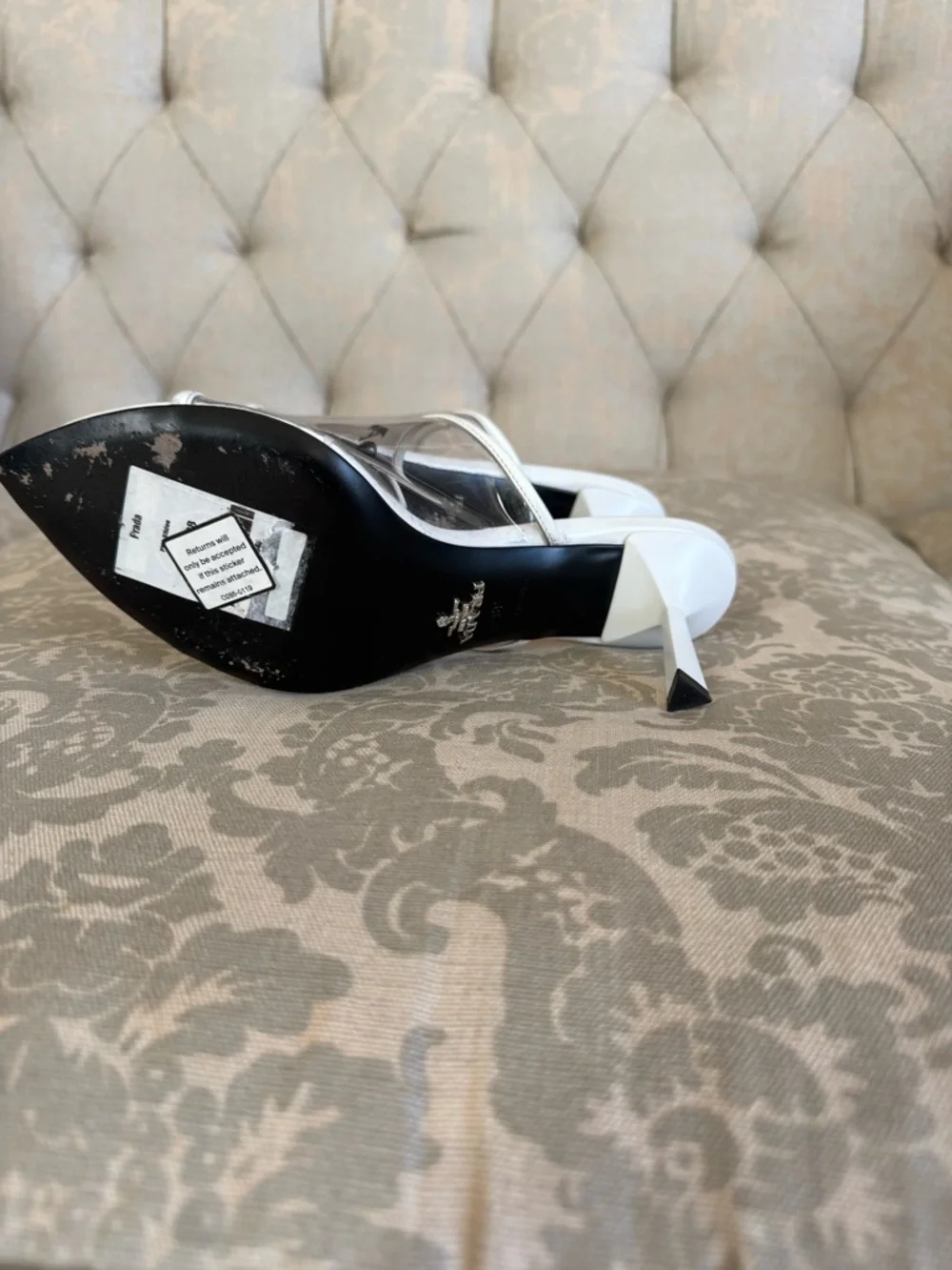 Prada White Clear Logo PVC Pointed Toe Slide Mules - Picture 4 of 4
